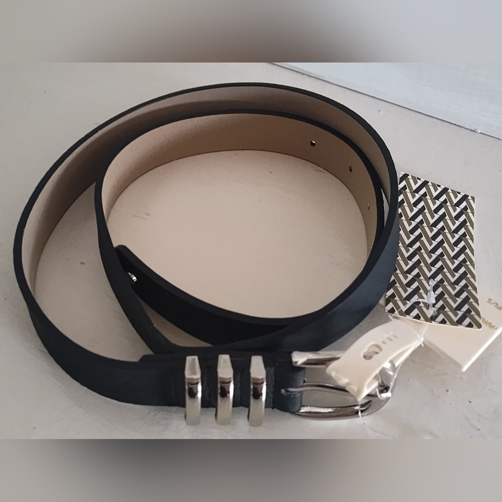 NWT Adrienne Vittadini Women's Black Faux Leather Belt With Gold Buckle | S/M